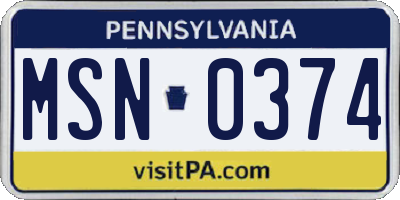 PA license plate MSN0374
