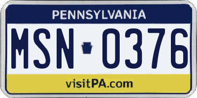 PA license plate MSN0376