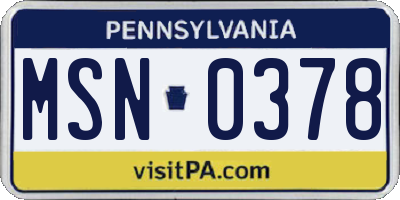 PA license plate MSN0378