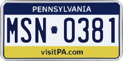 PA license plate MSN0381