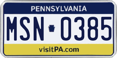 PA license plate MSN0385