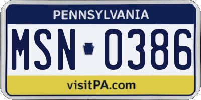 PA license plate MSN0386