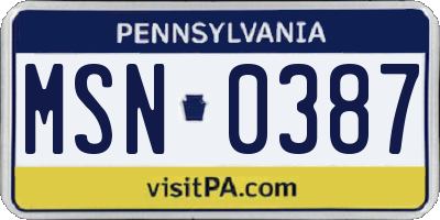 PA license plate MSN0387