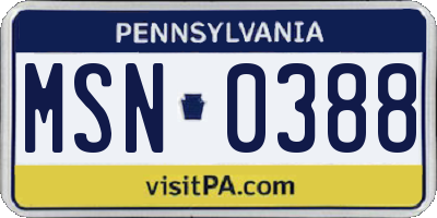 PA license plate MSN0388