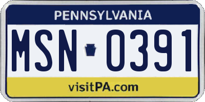 PA license plate MSN0391