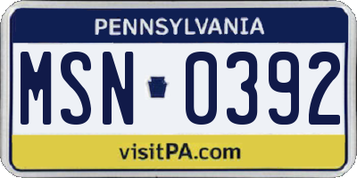 PA license plate MSN0392