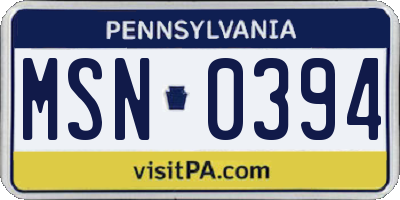 PA license plate MSN0394
