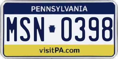 PA license plate MSN0398