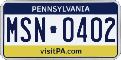 PA license plate MSN0402