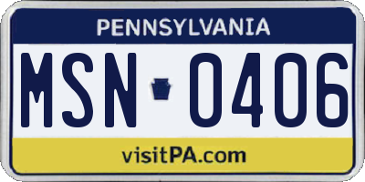 PA license plate MSN0406