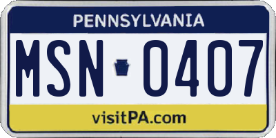 PA license plate MSN0407