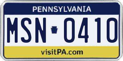 PA license plate MSN0410
