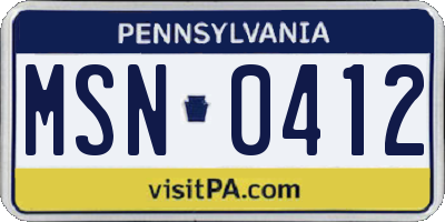 PA license plate MSN0412