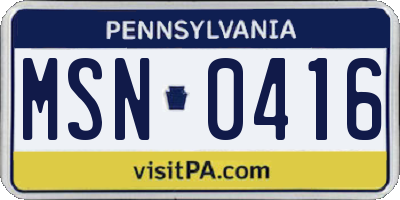 PA license plate MSN0416