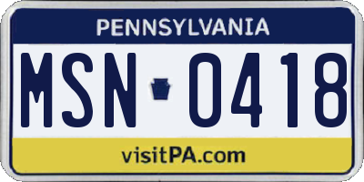 PA license plate MSN0418