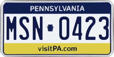 PA license plate MSN0423