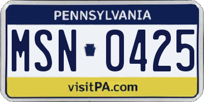 PA license plate MSN0425