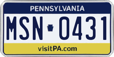 PA license plate MSN0431