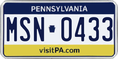 PA license plate MSN0433