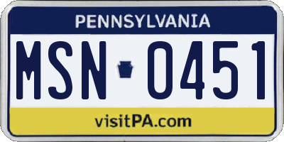 PA license plate MSN0451