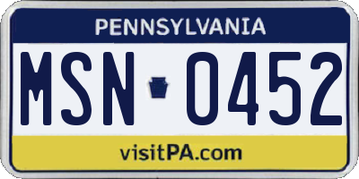 PA license plate MSN0452