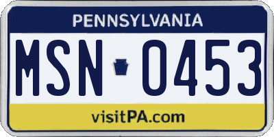 PA license plate MSN0453
