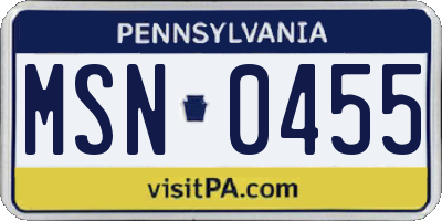 PA license plate MSN0455