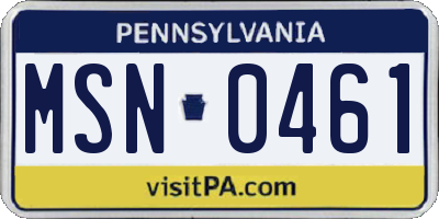 PA license plate MSN0461