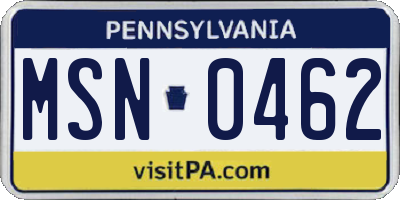 PA license plate MSN0462