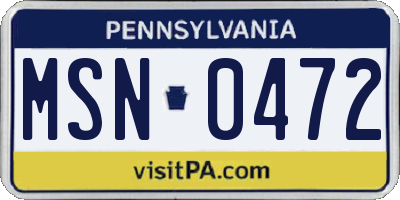 PA license plate MSN0472