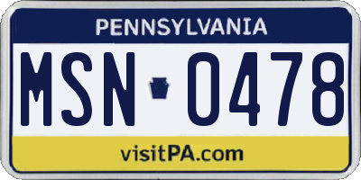 PA license plate MSN0478