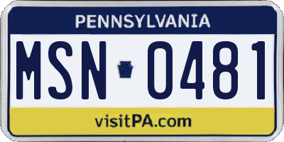 PA license plate MSN0481