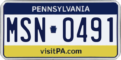 PA license plate MSN0491