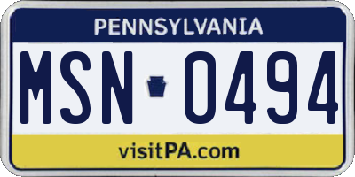 PA license plate MSN0494