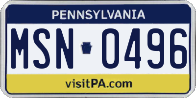PA license plate MSN0496