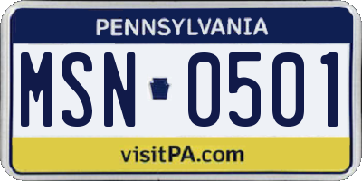 PA license plate MSN0501