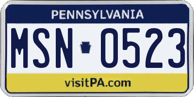 PA license plate MSN0523