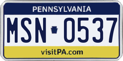 PA license plate MSN0537
