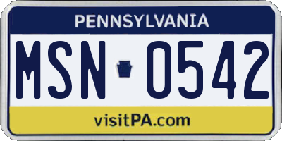 PA license plate MSN0542