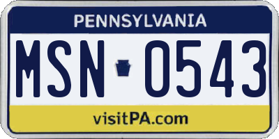 PA license plate MSN0543