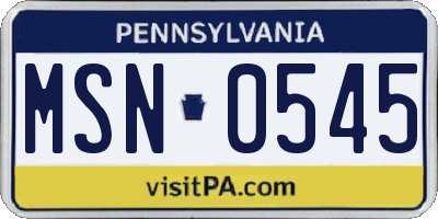 PA license plate MSN0545