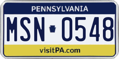 PA license plate MSN0548