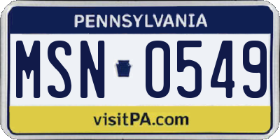 PA license plate MSN0549
