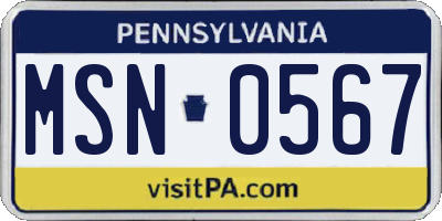 PA license plate MSN0567
