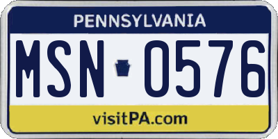 PA license plate MSN0576