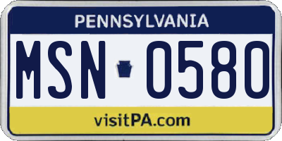 PA license plate MSN0580