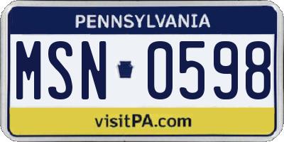 PA license plate MSN0598
