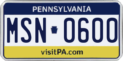 PA license plate MSN0600