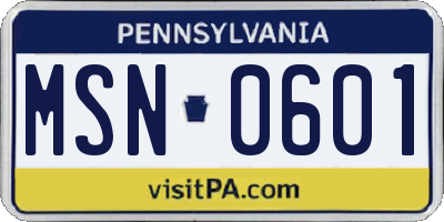 PA license plate MSN0601