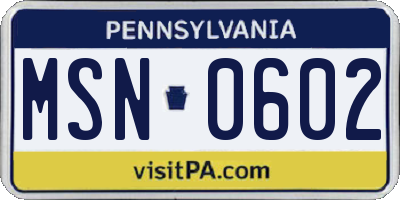 PA license plate MSN0602